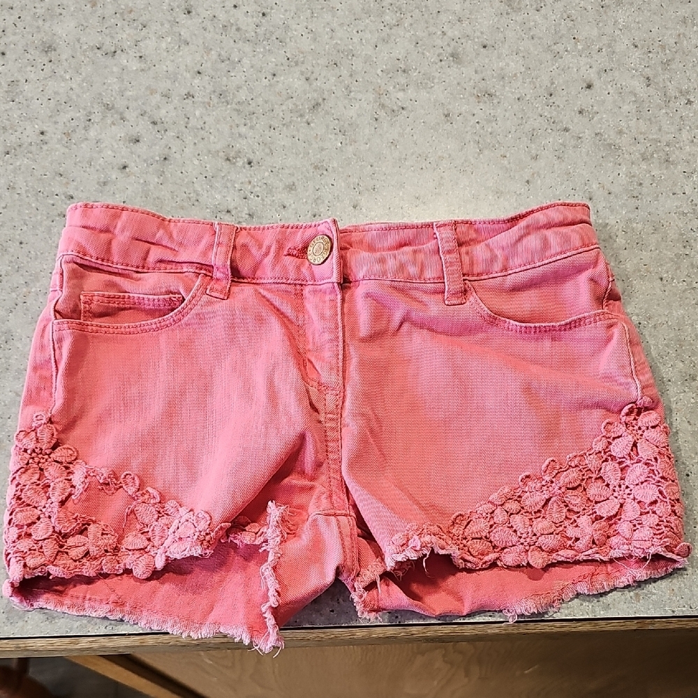George Girl's Size 7 Pink Lace-Trim Denim Shorts